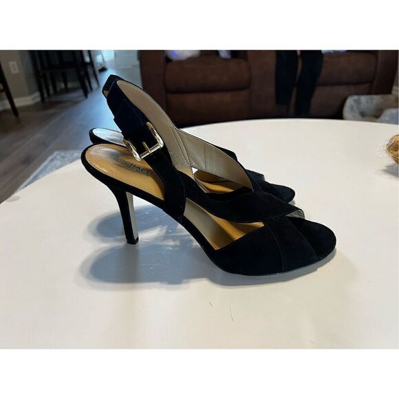 Michael by Michael Kors Women’s Size 10 Suede Peep Toe Slingback Heels Black - Picture 8 of 12